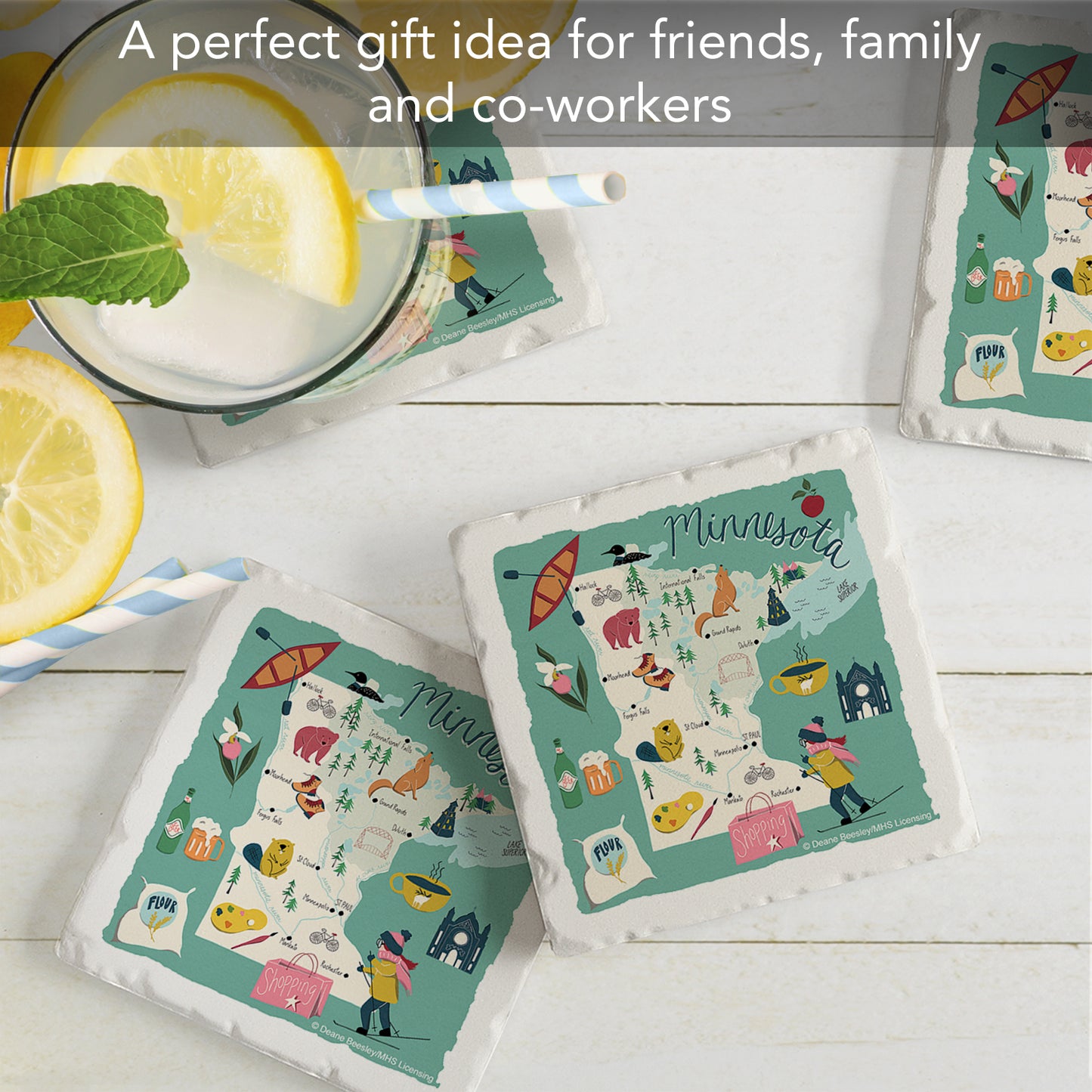 Thirstystone Minnesota Home State 4 Pack Tumbled Tile Stone Coasters 4" Square Manufactured in the USA