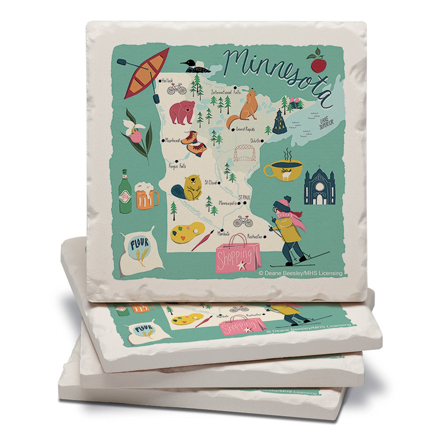 Thirstystone Minnesota Home State 4 Pack Tumbled Tile Stone Coasters 4" Square Manufactured in the USA