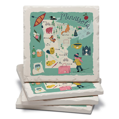 Thirstystone Minnesota Home State 4 Pack Tumbled Tile Stone Coasters 4" Square Manufactured in the USA