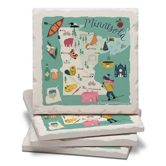 Thirstystone Minnesota Home State 4 Pack Tumbled Tile Stone Coasters 4" Square Manufactured in the USA
