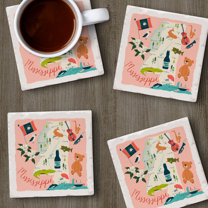 Thirstystone Mississippi Home State 4 Pack Tumbled Tile Stone Coasters 4" Square Manufactured in the USA