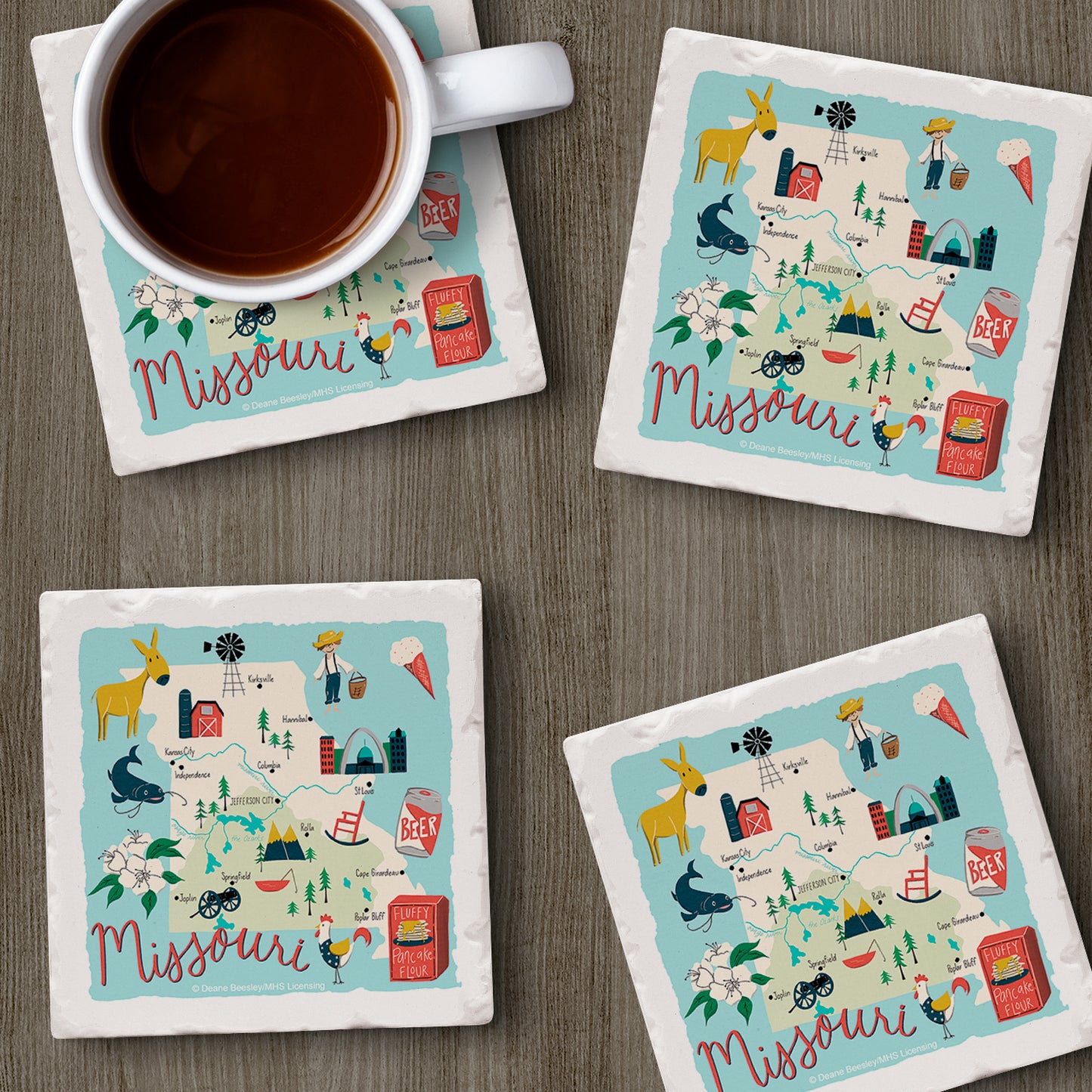 Thirstystone Missouri Home State 4 Pack Tumbled Tile Stone Coasters 4" Square Manufactured in the USA