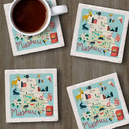 Thirstystone Missouri Home State 4 Pack Tumbled Tile Stone Coasters 4" Square Manufactured in the USA