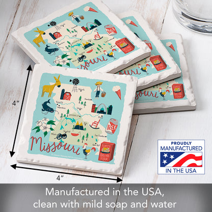Thirstystone Missouri Home State 4 Pack Tumbled Tile Stone Coasters 4" Square Manufactured in the USA