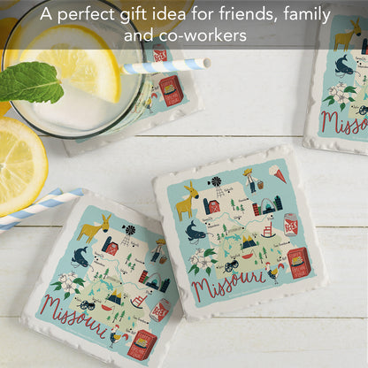 Thirstystone Missouri Home State 4 Pack Tumbled Tile Stone Coasters 4" Square Manufactured in the USA