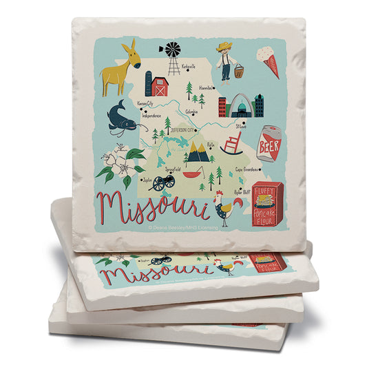 Thirstystone Missouri Home State 4 Pack Tumbled Tile Stone Coasters 4" Square Manufactured in the USA