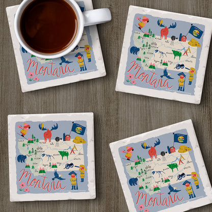Thirstystone Montana Home State 4 Pack Tumbled Tile Stone Coasters 4" Square Manufactured in the USA