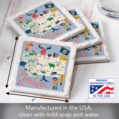Thirstystone Montana Home State 4 Pack Tumbled Tile Stone Coasters 4" Square Manufactured in the USA