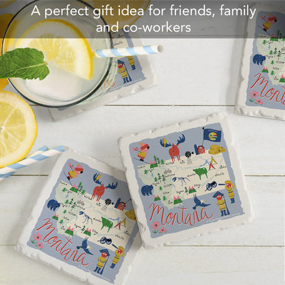Thirstystone Montana Home State 4 Pack Tumbled Tile Stone Coasters 4" Square Manufactured in the USA