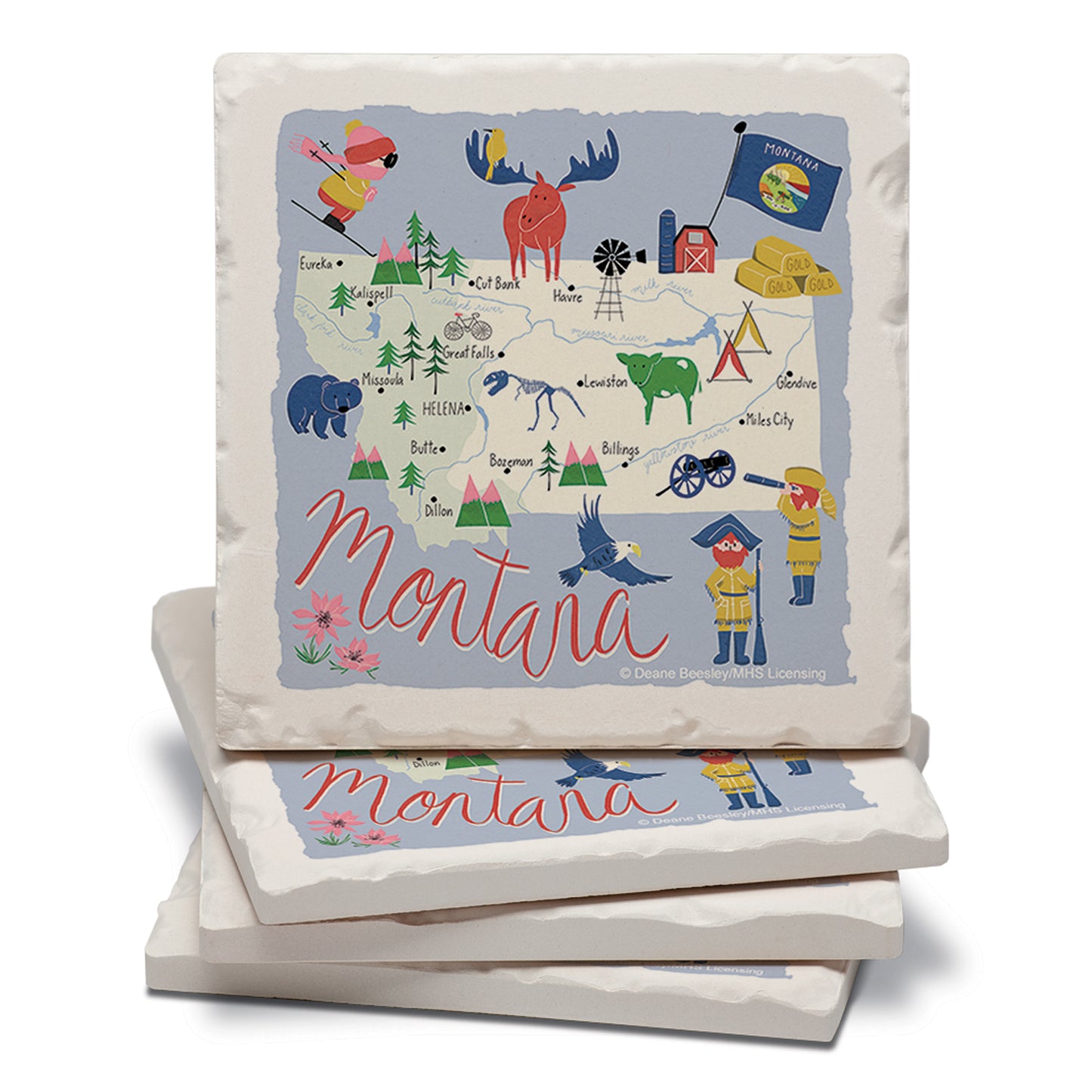 Thirstystone Montana Home State 4 Pack Tumbled Tile Stone Coasters 4" Square Manufactured in the USA