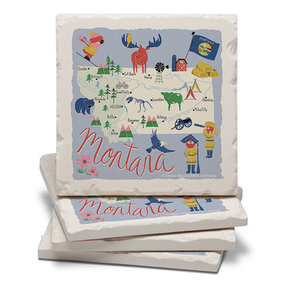 Thirstystone Montana Home State 4 Pack Tumbled Tile Stone Coasters 4" Square Manufactured in the USA