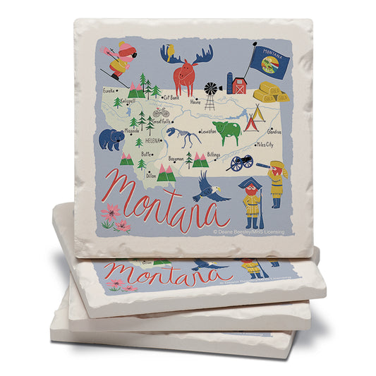 Thirstystone Montana Home State 4 Pack Tumbled Tile Stone Coasters 4" Square Manufactured in the USA
