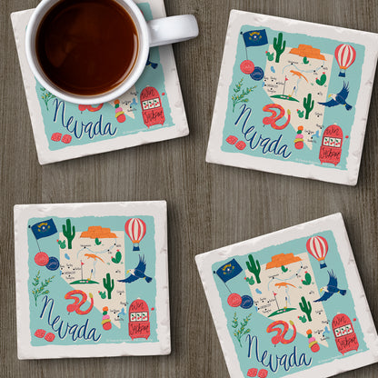 Thirstystone Nevada Home State 4 Pack Tumbled Tile Stone Coasters 4" Square Manufactured in the USA