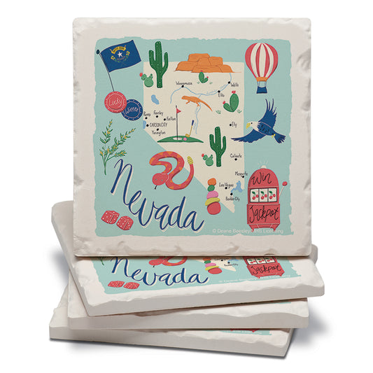 Thirstystone Nevada Home State 4 Pack Tumbled Tile Stone Coasters 4" Square Manufactured in the USA