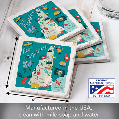 Thirstystone New Hampshire Home State 4 Pack Tumbled Tile Stone Coasters 4" Square Manufactured in the USA