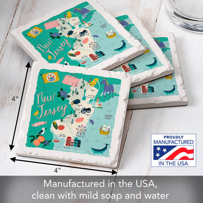 Thirstystone New Jersey Home State 4 Pack Tumbled Tile Stone Coasters 4" Square Manufactured in the USA