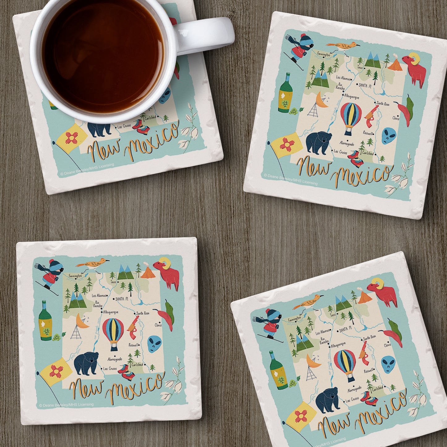 Thirstystone New Mexico Home State 4 Pack Tumbled Tile Stone Coasters 4" Square Manufactured in the USA