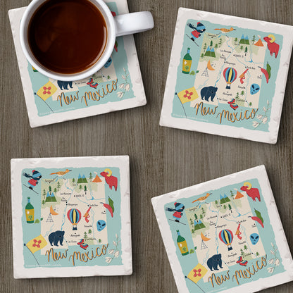 Thirstystone New Mexico Home State 4 Pack Tumbled Tile Stone Coasters 4" Square Manufactured in the USA