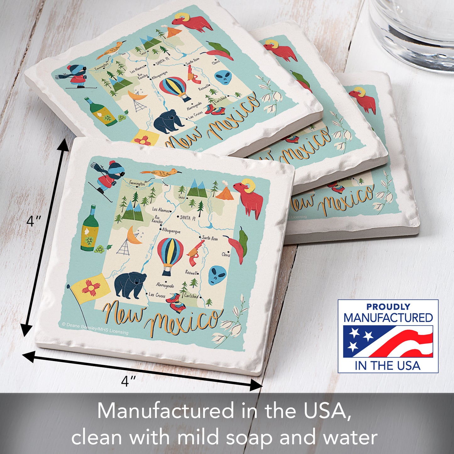 Thirstystone New Mexico Home State 4 Pack Tumbled Tile Stone Coasters 4" Square Manufactured in the USA