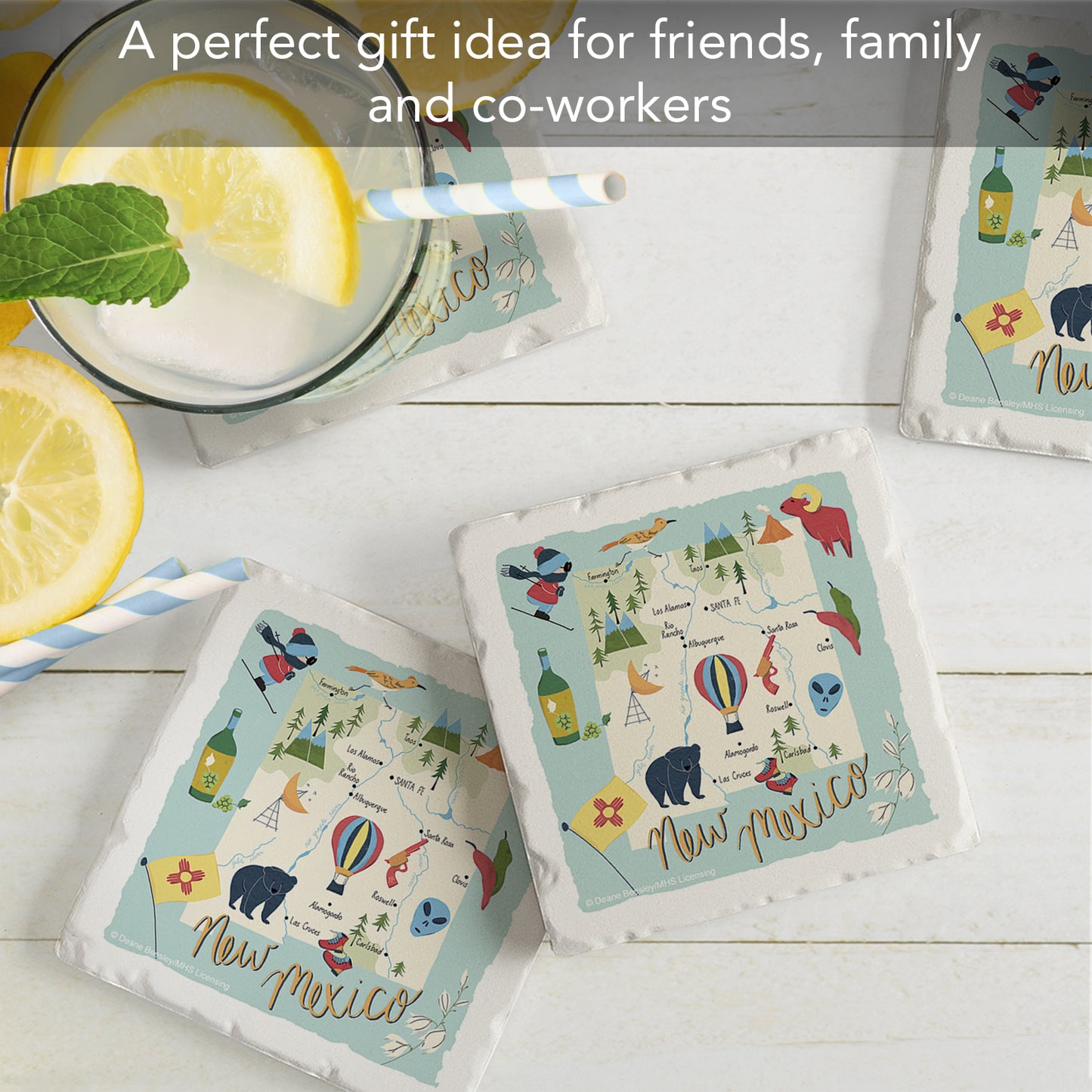 Thirstystone New Mexico Home State 4 Pack Tumbled Tile Stone Coasters 4" Square Manufactured in the USA