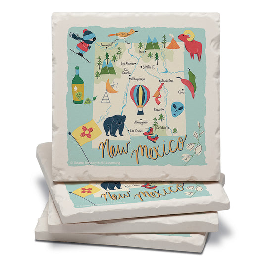 Thirstystone New Mexico Home State 4 Pack Tumbled Tile Stone Coasters 4" Square Manufactured in the USA