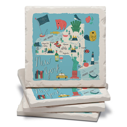 Thirstystone New York Home State 4 Pack Tumbled Tile Stone Coasters 4" Square Manufactured in the USA