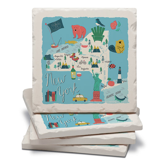 Thirstystone New York Home State 4 Pack Tumbled Tile Stone Coasters 4" Square Manufactured in the USA