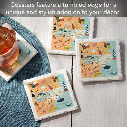 Thirstystone North Carolina Home State 4 Pack Tumbled Tile Stone Coasters 4" Square Manufactured in the USA