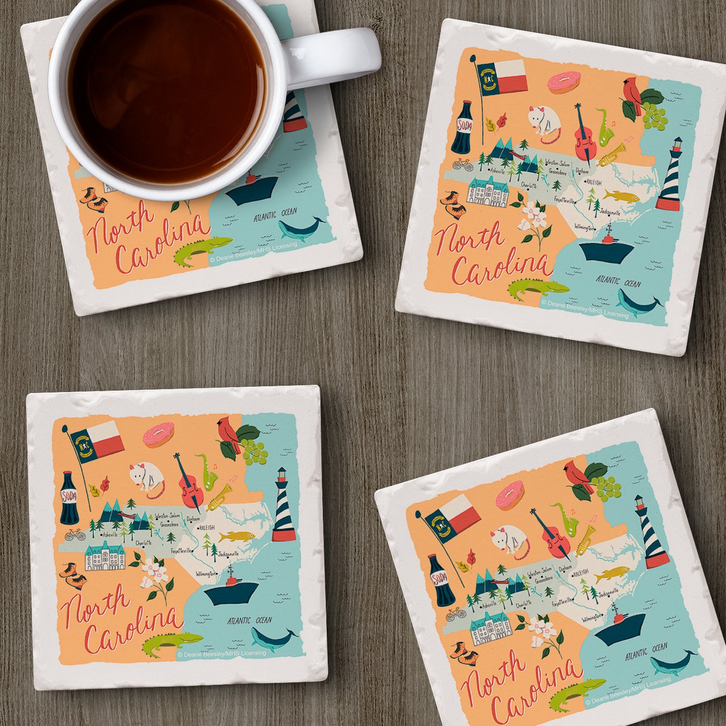 Thirstystone North Carolina Home State 4 Pack Tumbled Tile Stone Coasters 4" Square Manufactured in the USA