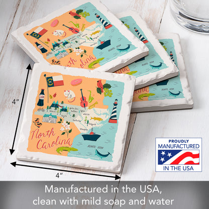Thirstystone North Carolina Home State 4 Pack Tumbled Tile Stone Coasters 4" Square Manufactured in the USA