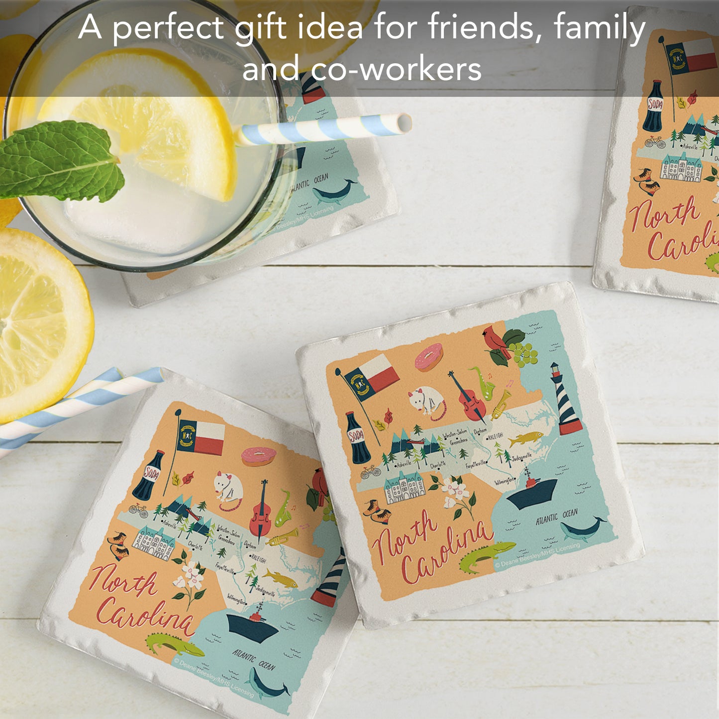 Thirstystone North Carolina Home State 4 Pack Tumbled Tile Stone Coasters 4" Square Manufactured in the USA