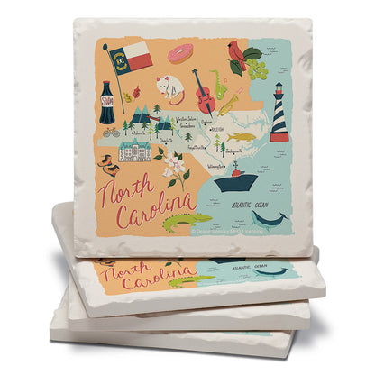 Thirstystone North Carolina Home State 4 Pack Tumbled Tile Stone Coasters 4" Square Manufactured in the USA