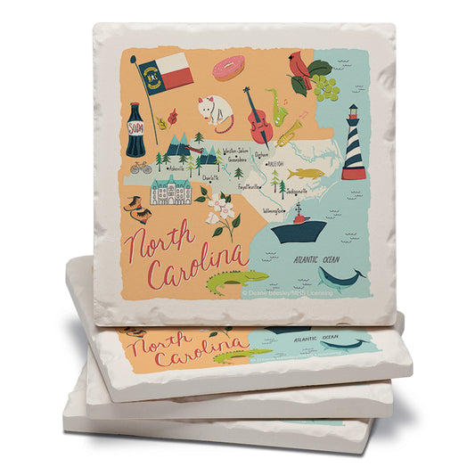 Thirstystone North Carolina Home State 4 Pack Tumbled Tile Stone Coasters 4" Square Manufactured in the USA