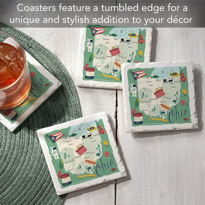 Thirstystone Ohio Home State 4 Pack Tumbled Tile Stone Coasters 4" Square Manufactured in the USA