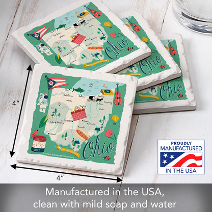 Thirstystone Ohio Home State 4 Pack Tumbled Tile Stone Coasters 4" Square Manufactured in the USA