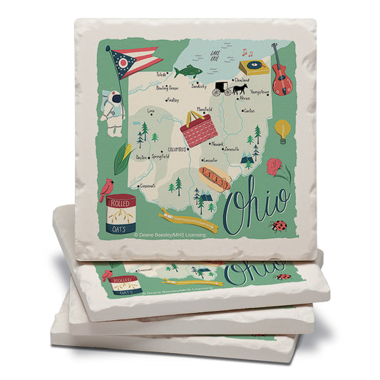 Thirstystone Ohio Home State 4 Pack Tumbled Tile Stone Coasters 4" Square Manufactured in the USA