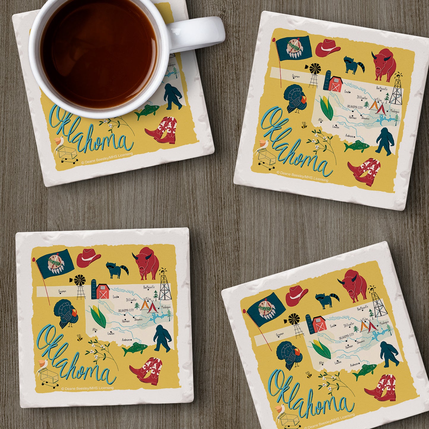 Thirstystone Oklahoma Home State 4 Pack Tumbled Tile Stone Coasters 4" Square Manufactured in the USA