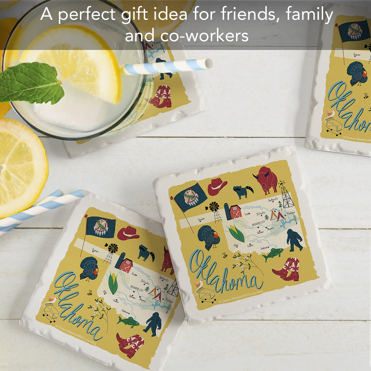 Thirstystone Oklahoma Home State 4 Pack Tumbled Tile Stone Coasters 4" Square Manufactured in the USA
