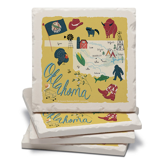 Thirstystone Oklahoma Home State 4 Pack Tumbled Tile Stone Coasters 4" Square Manufactured in the USA