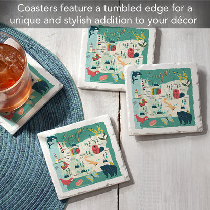 Thirstystone Oregon Home State 4 Pack Tumbled Tile Stone Coasters 4" Square Manufactured in the USA