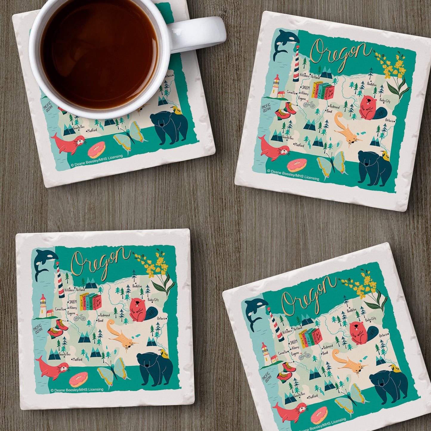 Thirstystone Oregon Home State 4 Pack Tumbled Tile Stone Coasters 4" Square Manufactured in the USA