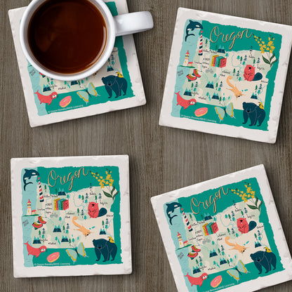 Thirstystone Oregon Home State 4 Pack Tumbled Tile Stone Coasters 4" Square Manufactured in the USA