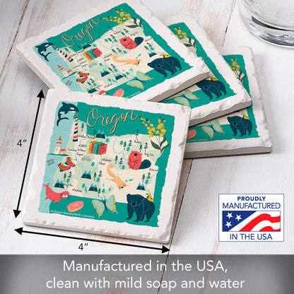 Thirstystone Oregon Home State 4 Pack Tumbled Tile Stone Coasters 4" Square Manufactured in the USA