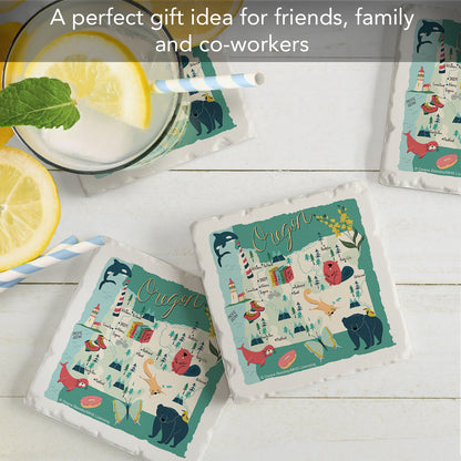 Thirstystone Oregon Home State 4 Pack Tumbled Tile Stone Coasters 4" Square Manufactured in the USA