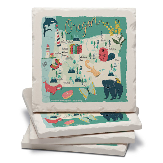 Thirstystone Oregon Home State 4 Pack Tumbled Tile Stone Coasters 4" Square Manufactured in the USA