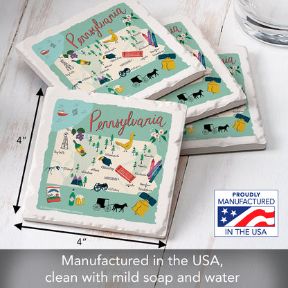 Thirstystone Pennsylvania Home State 4 Pack Tumbled Tile Stone Coasters 4" Square Manufactured in the USA