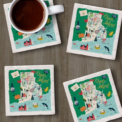 Thirstystone Rhode Island Home State 4 Pack Tumbled Tile Stone Coasters 4" Square Manufactured in the USA