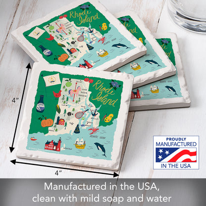 Thirstystone Rhode Island Home State 4 Pack Tumbled Tile Stone Coasters 4" Square Manufactured in the USA