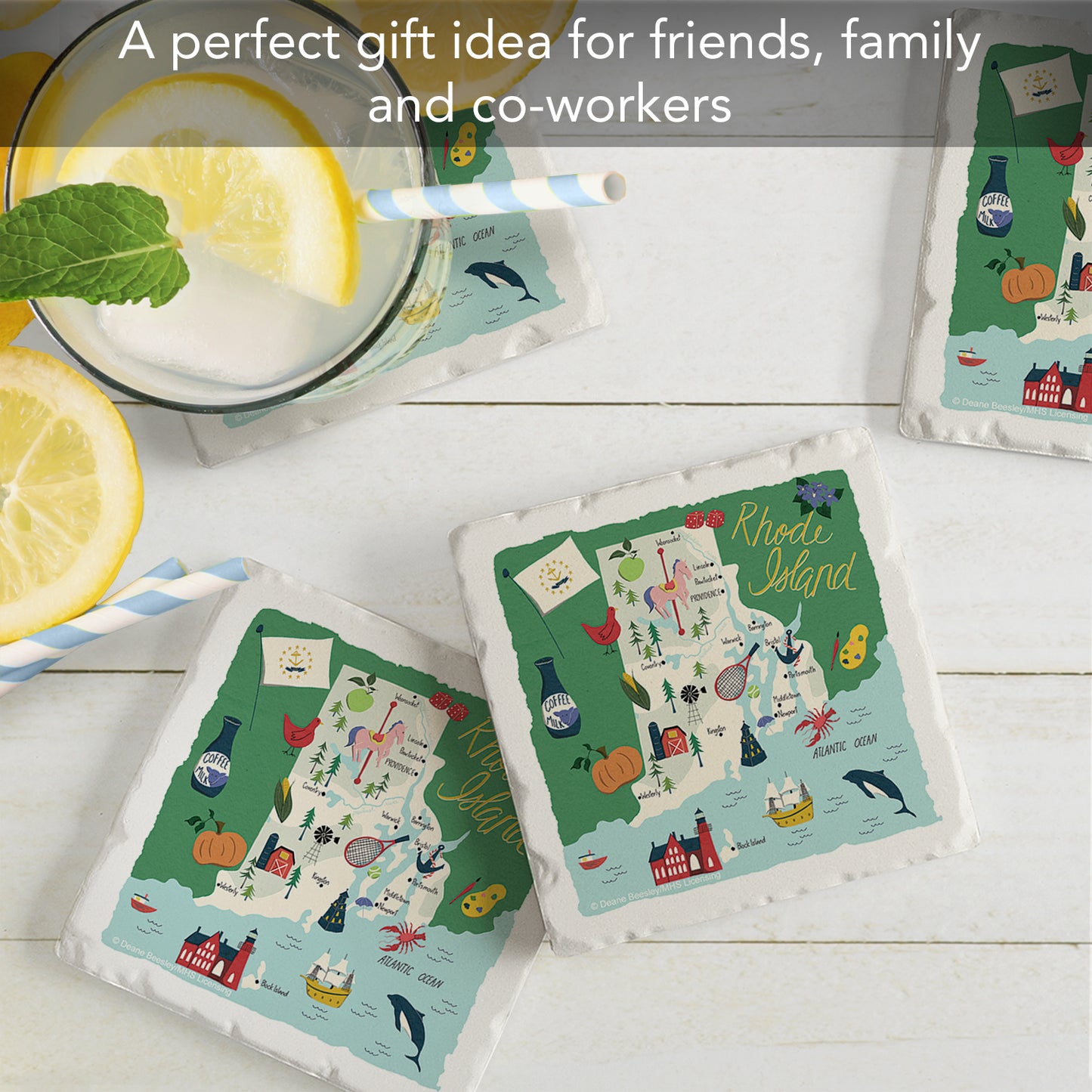Thirstystone Rhode Island Home State 4 Pack Tumbled Tile Stone Coasters 4" Square Manufactured in the USA