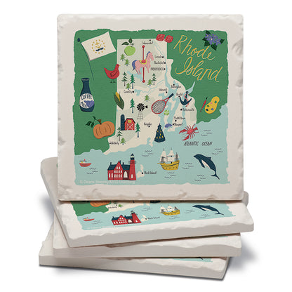 Thirstystone Rhode Island Home State 4 Pack Tumbled Tile Stone Coasters 4" Square Manufactured in the USA